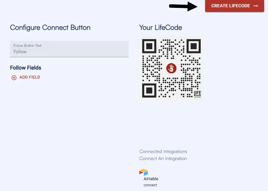 LifeTagger Create LifeCode interface with QR code and integration options